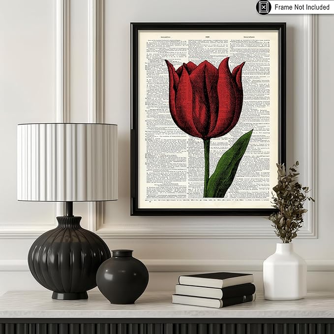 Poster Master Dictionary Art Poster - Tulip Print - Red Flower Art - Floral Art - Gift for Men, Women & Florist - Minimal Decor for Living Room, Bedroom, Dorm or Flower Shop, 18x24 Unframed Wall Art