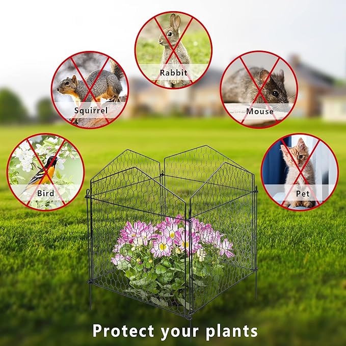 DECOHS 4 Packs Chicken Wire Cloche Plant Protectors from Animals Garden Plant Cage Protector - Wire Plant Protectors to Keep Animals Out