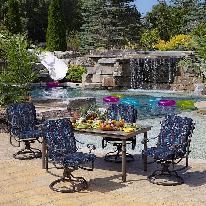 Arden 4-Pack Outdoor Patio Dining Chair Cushion, 20x44, Rain-Proof Seat Pad, Fade-Resistant Outdoor Cushion Sapphire Liberty Mosaic