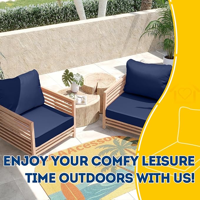 AAAAAcessories Outdoor Seat Cushions for Chairs, Fade-Resistant, Waterproof Patio Furniture Replacement Cushions, 24" x 24" x 5" + 24" x 19", Navy Blue