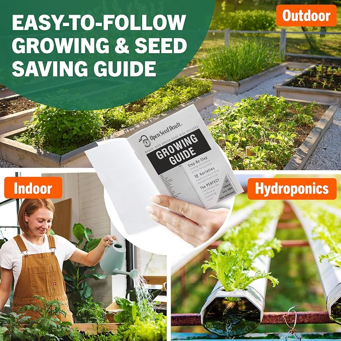 Open Seed Vault |15,000 Heirloom Seeds | 32 Seed Types | Survival Seeds | 2026 Season | Non GMO Vegetable and Fruit Seeds | Planting Outdoor & Indoor Garden