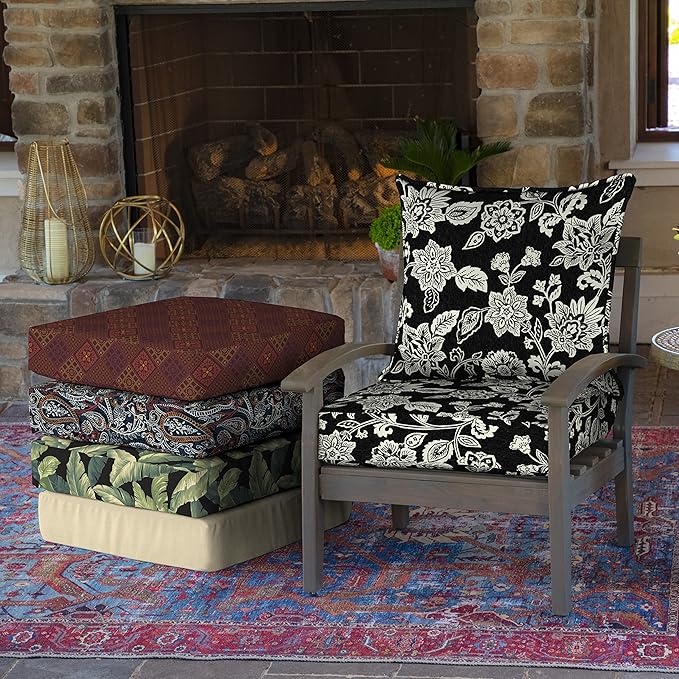 Arden Outdoor Deep Seat Cushion Set (4-Pack), 22 in x 24 in, Weather-Proof, Rain-Proof, Fade Resistant Patio Cushion for Chair, Sofa, and Couch Ashland Black Jacobean