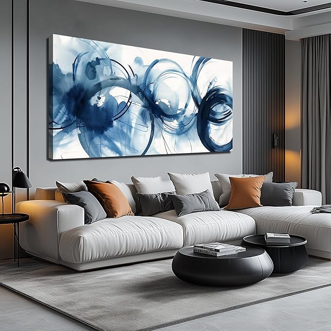 Blue Abstract Prints Wall Art for Office Minimalist Wall Decor for Bedroom Large Painting Wall Art for Living Room Size 29 x 58 Inch