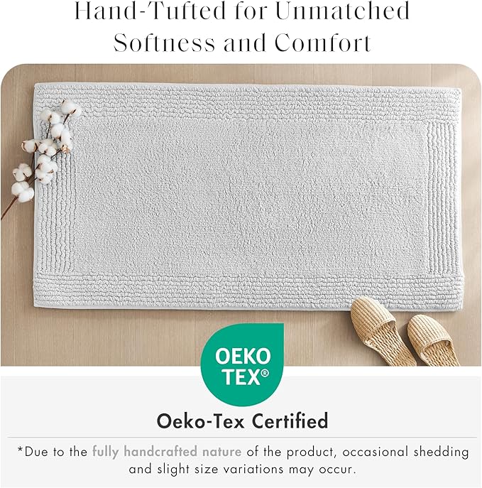 Madison Park Splendor Reversible 100% Cotton Tufted Bathroom Rug-3000 GSM Hotel Quality Luxurious Plush Medium Pile Bath Mat Absorbent, Quick Dry, Shower Room Décor, 21x34, Grey