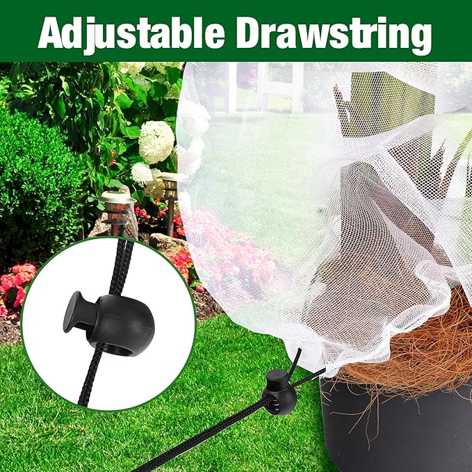 Alpurple 2 Pcs Insect Bird Barrier Netting Mesh with Drawstring- 4.9 x 3.2 Ft Garden Bug Netting Plant Cover- Fruit Tree Net for Protect Plant Fruits Citrus Flower from Insect Bird Eating