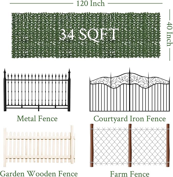 Artificial Ivy Privacy Fence Screen:120 "x 40" Anti-Ultraviolet Artificial