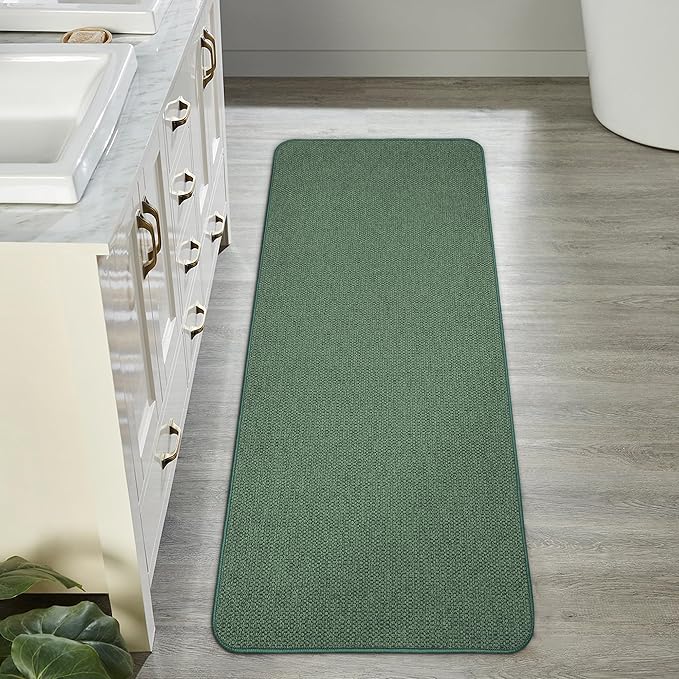 Bath Mat,Ultra Thin Bathroom Runner Rugs,Large Bath Mats for Bathroom,Quick Dry,Non-Slip,Machine Washable,Low Pile,Bath Rug,Shower Outside,Sink,Home Decor Accessories.Green,2'x5'（24x60inch）