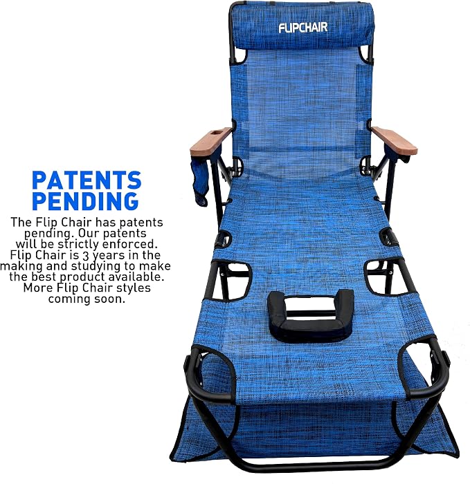 EASYGO PRODUCTS FLIP Face Down Tanning Chaise Lounge Chair with Face & Arm Holes - 4 Legs Support - Textilene Material - 6 Position - Arm Head Rest Pillow - Beach or Home Use