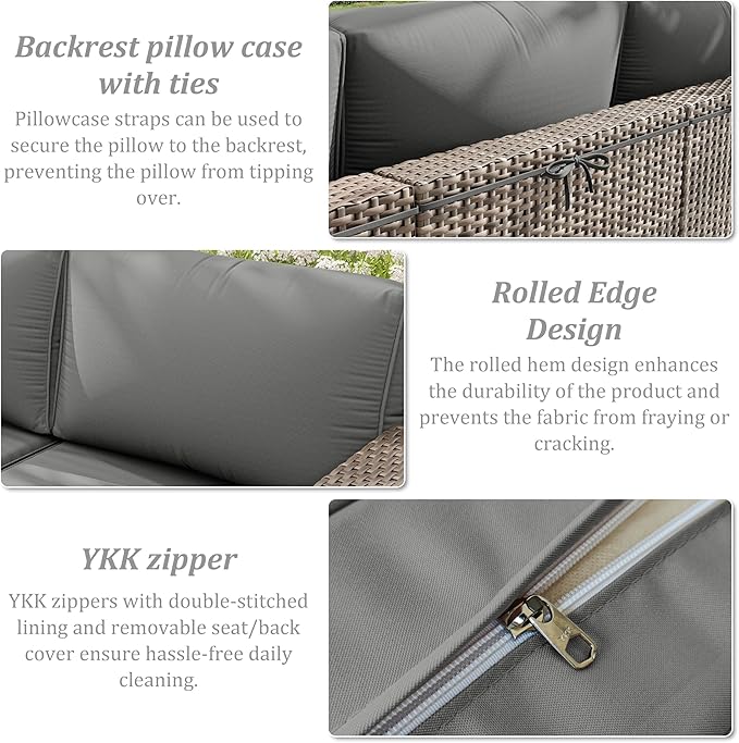 14 Pcs Outdoor Cushion Slipcovers Outdoor Patio Cushion Covers Replacement Waterproof with Zipper for Outdoor Furniture, Patio Sofa Couch 3 Sizes, Covers Only