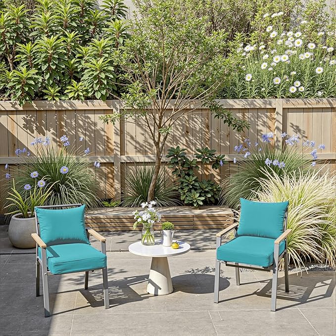 PatioGlow Outdoor Chair Cushions 17 x 16 x 2 Inch, Waterproof & Fade Resistant Patio Seat Cushion for Furniture with Handle and Ties, Thick Seating Pads for Outside Sofa Couch Set of 2, Teal