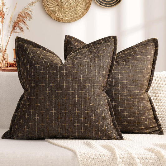 ZWJD Pillow Covers 18x18 Set of 2 Soft Polyester Textured Pillow Covers with Stylish Flange Edge Cozy Farmhouse Throw Pillows for Couch Bed Sofa Living Room