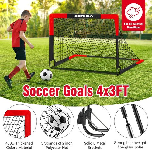 BORNEW Soccer Goals - Portable Pop Up 2 Pack for Backyard & Indoor Play | Sizes 7X5, 6X4, 4X3 ft