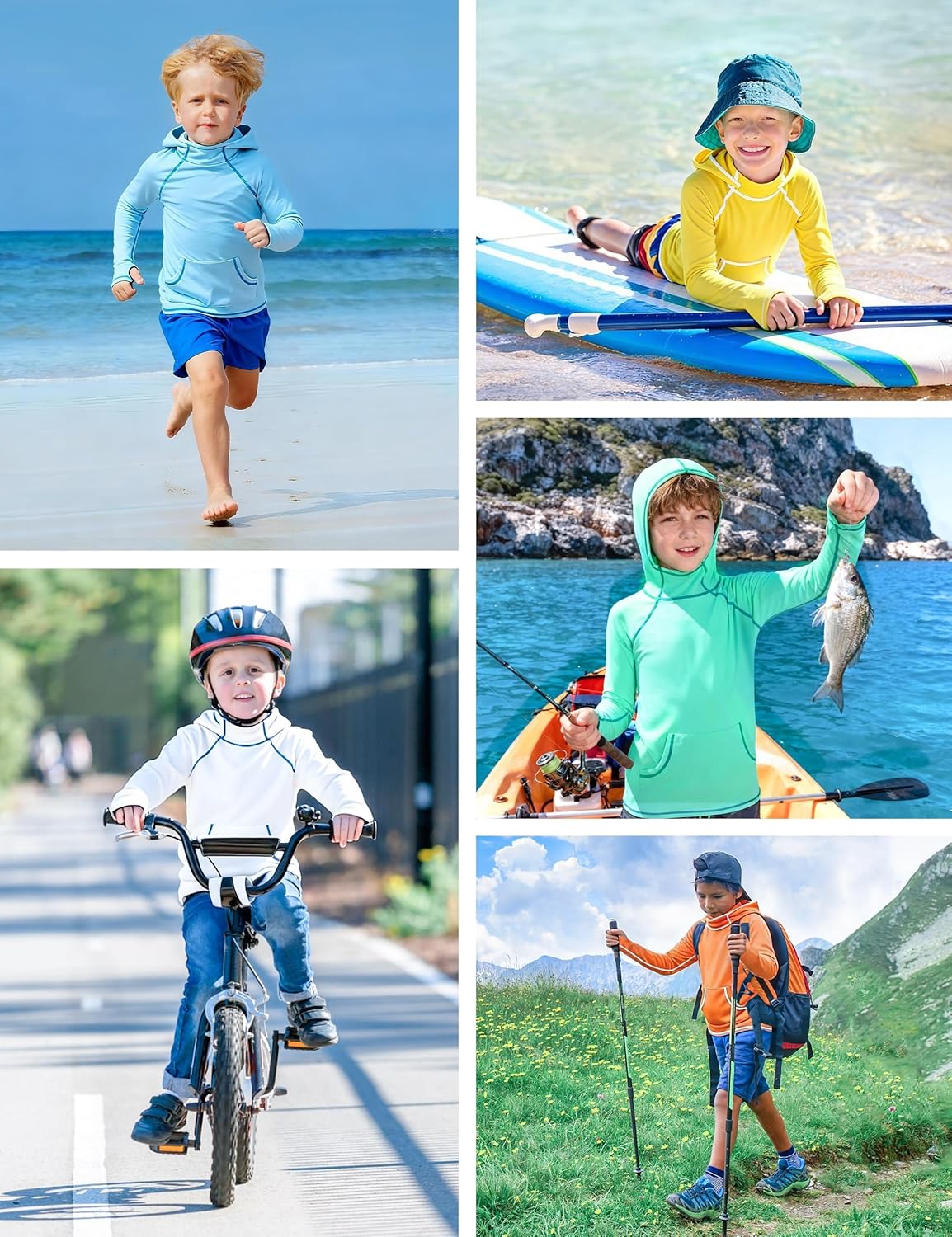 Skiennix Boys Rash Guard Hoodie - Long Sleeve Kids Swim Shirt with UPF 50+ Sun Protection | Pocket Included