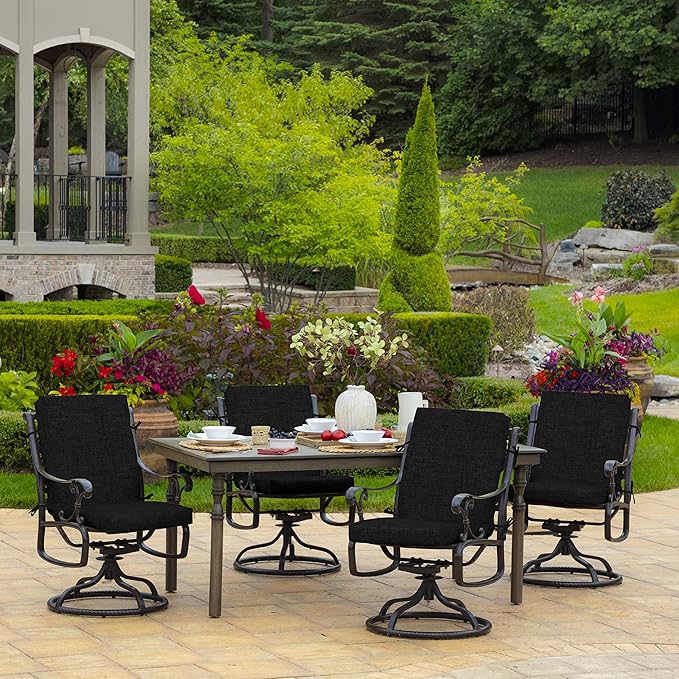 Arden Outdoor Patio Dining Chair Cushion, 20x44, Rain-Proof Seat Pad, Fade-Resistant Outdoor Cushion Black Leala