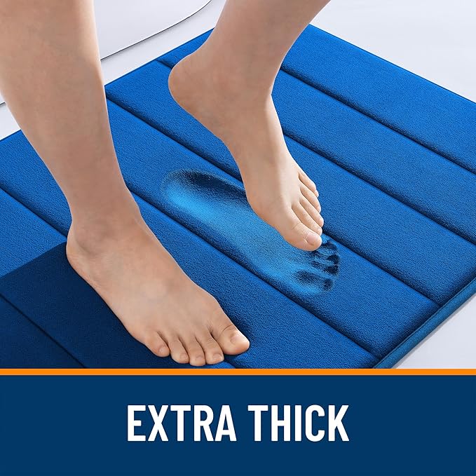 OLANLY Memory Foam Long Bathroom Rugs Runner 59x20, Super Soft Absorbent Bath Mat, Quick Dry, Machine Washable Shower Floor Rugs, Bathmat Carpet, Bathroom Home Decor Accessories, Royal Blue