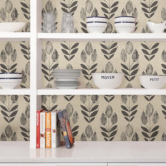 NuWallpaper Folk Tulip Peel and Stick Wallpaper, Textured Removable Wallpaper