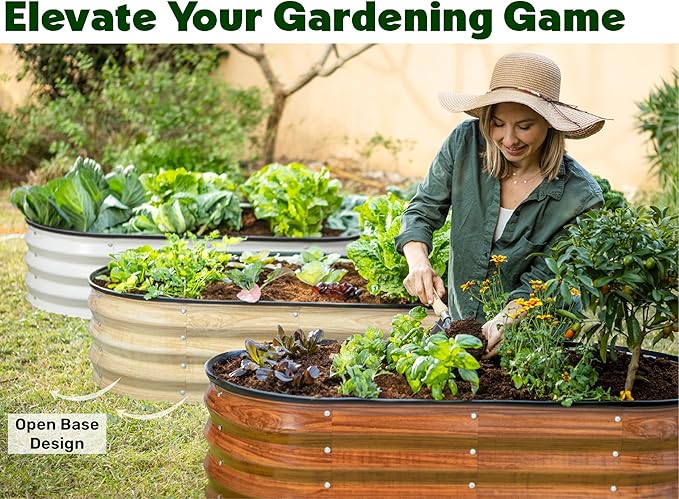 Plant & Plot Galvanized Raised Garden Beds Outdoor // 4×2×1 ft (2-Pack) Planter Raised Beds for Gardening, Vegetables, Flowers (Dark Wood Grain) // Large Metal Garden Box