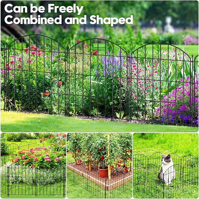 Decorative Garden Fence 24in (H) x16ft (L), Arched Rustproof Metal No Dig Fence for Dogs & Rabbit, Ornamental Animal Barrier for Flower Beds, Border Panels Fencing for Yard & Patio Outdoor Decor