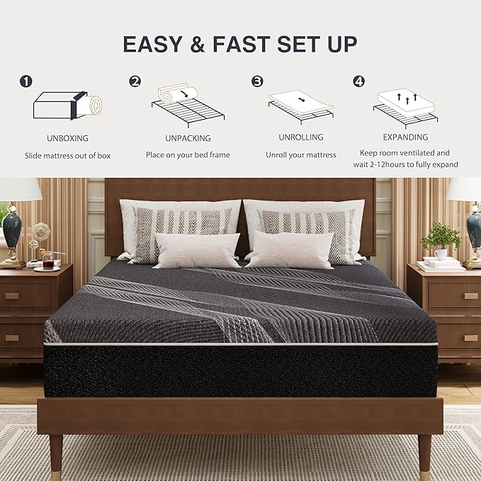 King Mattress 10 Inch Charcoal Memory Foam in a Box, CertiPUR-US Certified Fiberglass Free, Gel Double Mattress, Made in The USA of US Foam, 80" × 76" × 10", Medium