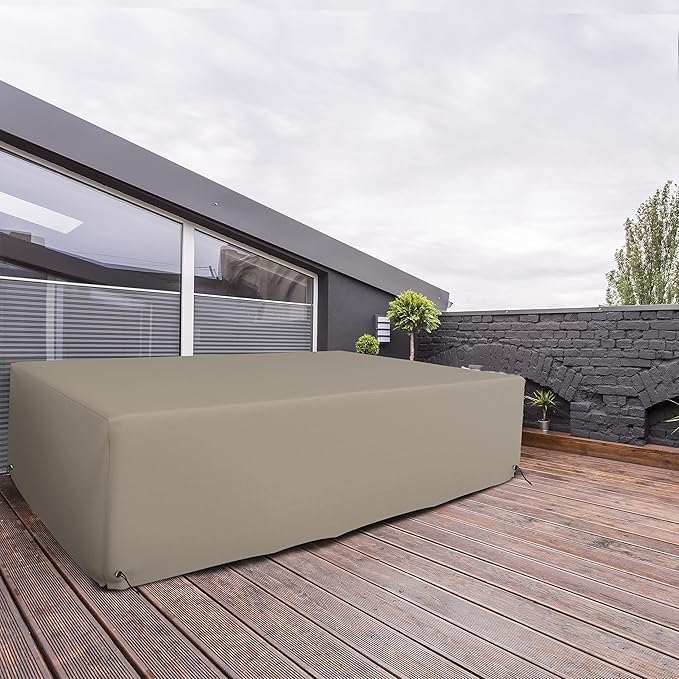 Covers & All Patio Sectional Sofa Set Cover 160 GSM PVC Emboss Fabric Outdoor Furniture Table and Chair Set Cover with Drawstring for Snug Fit (74" W x 74" D x 28" H, Beige)
