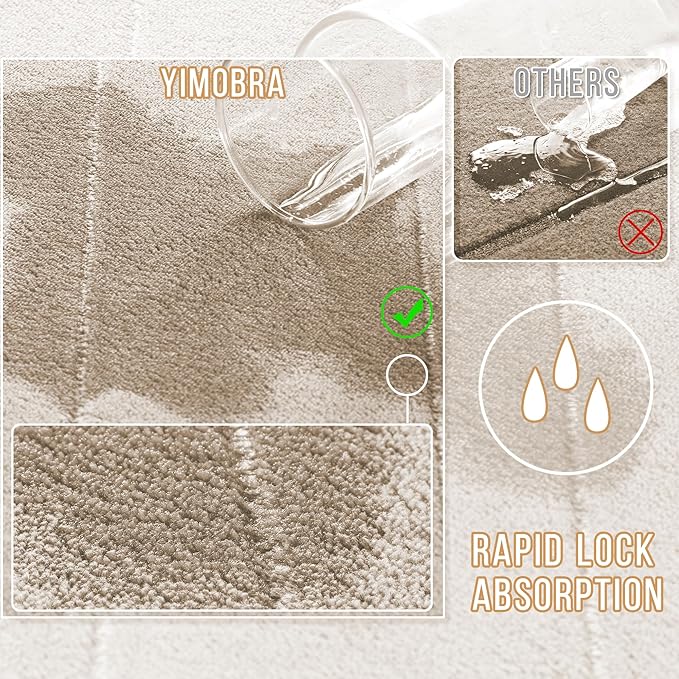 Yimobra Memory Foam Toilet Bath Mat U-Shaped, Soft and Comfortable, Super Water Absorption, Non-Slip, Thick, Machine Wash and Easier to Dry for Bathroom Commode Contour Rug, 24 X 20 Inches, Beige