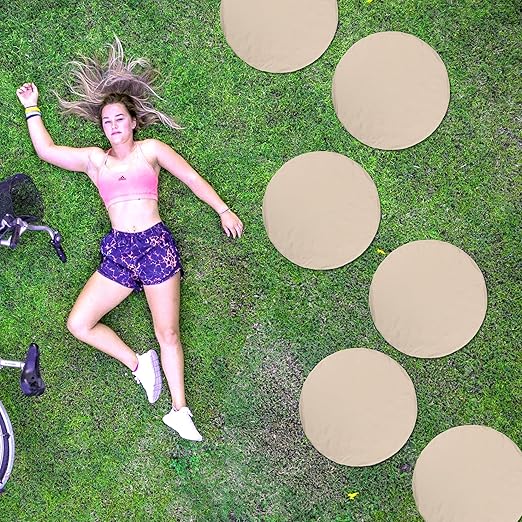 4Pcs Round Beige Stepping Stones Outdoor Garden Walkway, Durable Plastic Pavers for Patio, Pathway, and Landscaping, Weatherproof Stepping Stones with Ground Stakes for Easy Installation