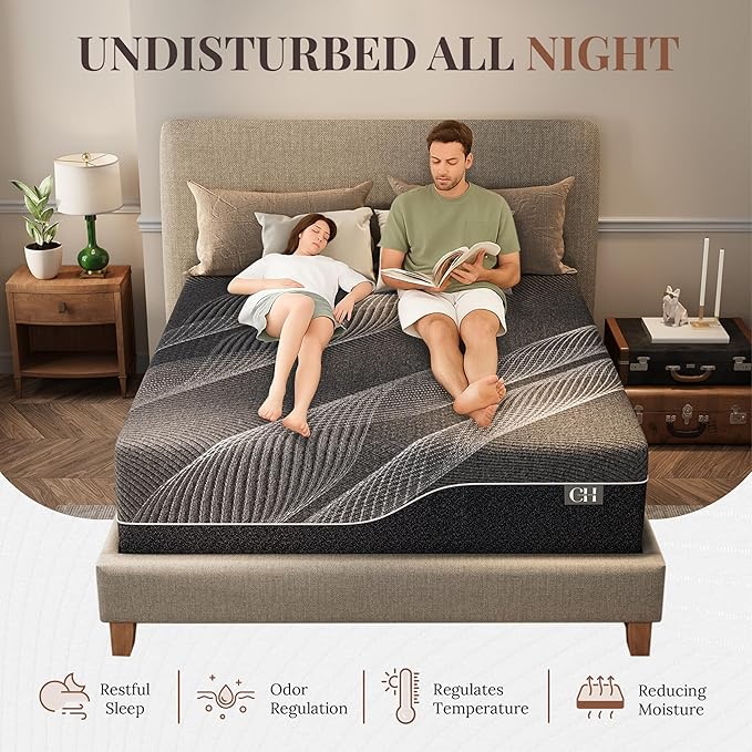 CH CHARME HOUSE 14 Inch Cal King Mattress, Bamboo-Charcoal Memory Foam Mattress, Cooling & Pressure Relief, Bed in a Box, Foam Made in USA & CertiPUR-US Certified, 72"x84"x14", Black