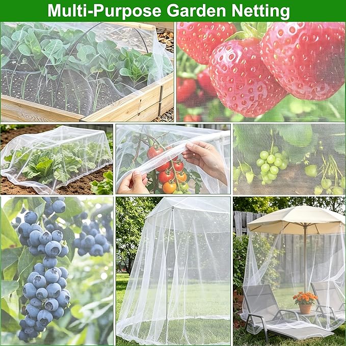 Garden Netting Pest Barrier 6.5x20FT Ultra Fine Insect Netting for Garden Raised Beds, Plant Net Mesh Cover for Garden Protection, Bird Bug Net, Greenhouse Row Cover Nets for Vegetables Fruits Flowers