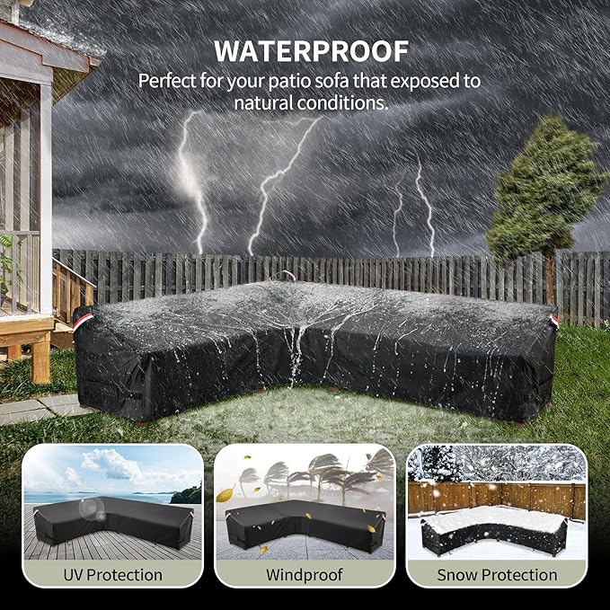 KylinLucky Outdoor Patio Furniture Cover fit 83 x 104 inch, 82 x 102, 81 x 100 L-Shaped Sectional Sofa, Waterproof Weatherproof Heavy Duty 600D Garden Cover for Outside L Shape Couch