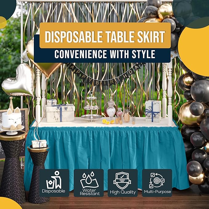 Exquisite Ruffle Table Skirt Turquoise 12 Pack 14 Ft Long Table Skirts for Rectangle Tables 6ft Plus or Round Tables Skirts with Adhesive Strip for Gender Reveal Decor & Happy Birthday Parties