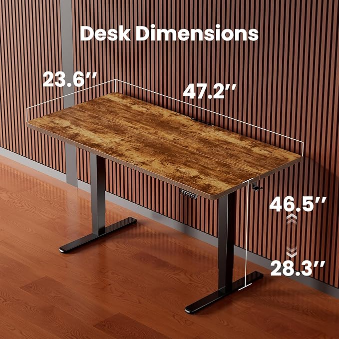 ErGear Height Adjustable Electric Standing Desk, 48 x 24 Inches Sit Stand up Desk, Memory Computer Home Office Desk, Vintage Brown