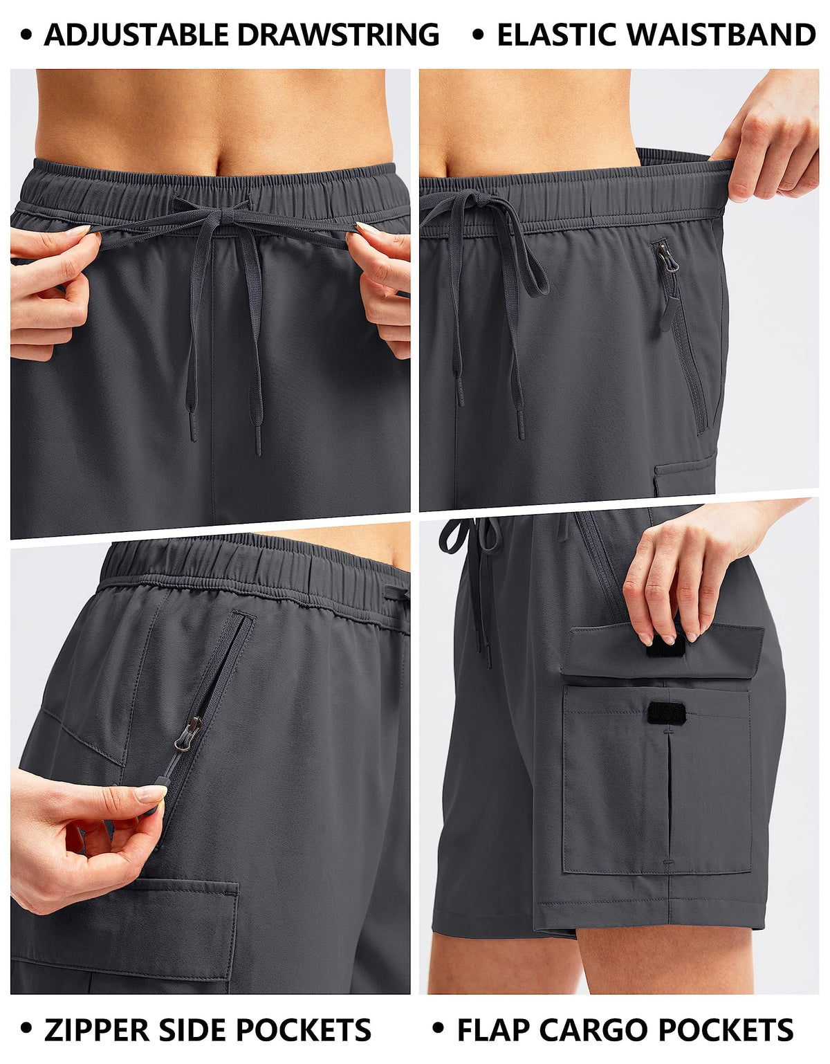 SANTINY Women's 5''/ 7''/9'' Hiking Cargo Shorts Quick Dry Lightweight Summer Shorts for Women Athletic Golf Zipper Pockets(Dark Grey_M)