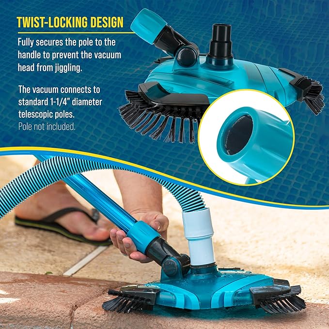U.S. Pool Supply Professional 13" Triangular Weighted Super Flexible Swimming Pool Vacuum Head with Side Brushes, Swivel Connection - Above-Ground & Inground Swimming Pools, Secure Lock Pole Handle