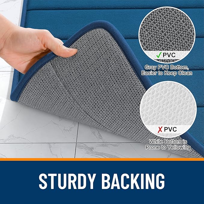 OLANLY Memory Foam Bath Mat 40x32, Super Soft Absorbent Bathroom Rugs, Quick Dry, Machine Washable Shower Floor Rugs, Bathmat Carpet, Bathroom Home Decor Accessories, Navy Blue