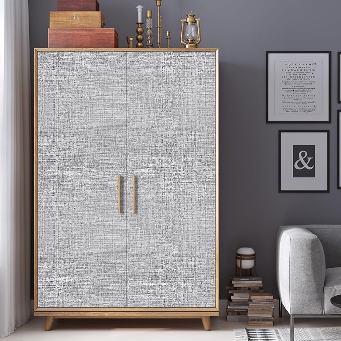Grey Grasscloth Peel and Stick Wallpaper 17.3"x480" Faux Linen Textured Contact