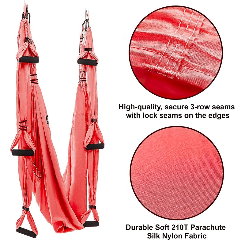 Yoga4You Aerial Yoga Swing Set - Yoga Hammock Hanging Swing - Aerial Sling Inversion Fly Kit - AcroYoga Inversion Tool - Antigravity Yoga Sling - Suspension Trapeze (Coral)
