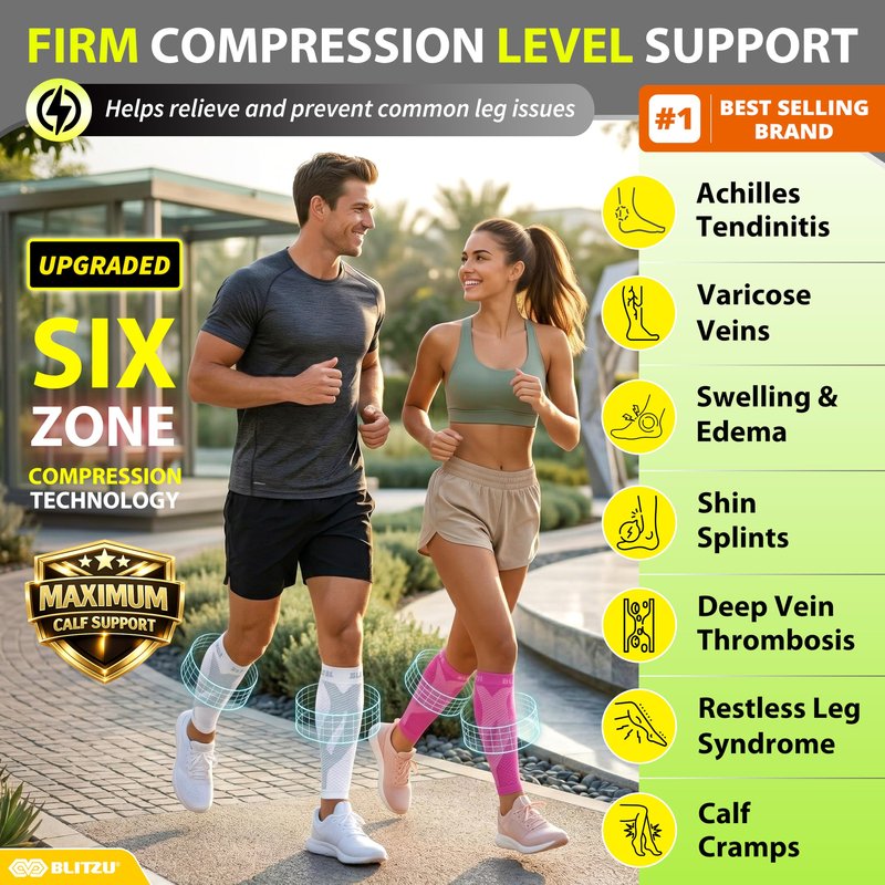 BLITZU Calf Compression Sleeves for Men and Women. Footless Compression Socks Support for Varicose Vein, Nursing, Running. Leg Sleeve Brace for Shin Splints, Pain Relief & Reduces Swelling White 3XL
