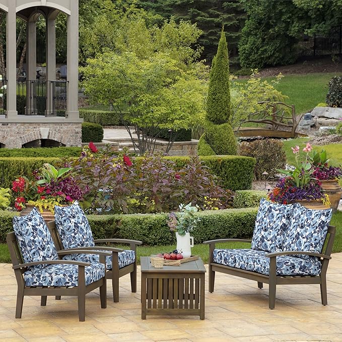 Arden Outdoor Deep Seat Cushion Set (2-Pack), 22 in x 24 in, Weather-Proof, Rain-Proof, Fade Resistant Patio Cushion for Chair, Sofa, and Couch Blue Garden Floral