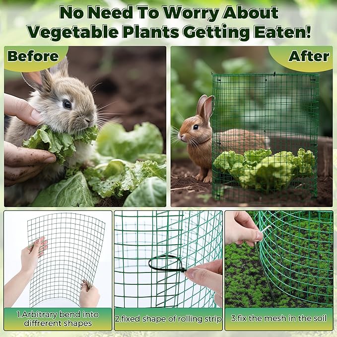 Hiboom 4 Pack Garden Plant Protectors from Animals with Stakes, Metal Mesh and Detachable Covers Wire Plant Cage for Keeping Bunny Animals Out, Chicken Wire Cover Garden Protect (12 * 13 in)