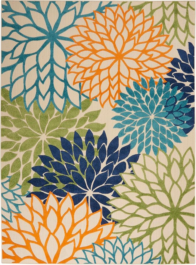 Nourison Aloha Indoor/Outdoor Multicolor 7'10" x 10'6" Area Rug, Tropical, Botanical, Easy Clean, Non Shedding, Bed Room, Living Room, Dining Room, Deck, Backyard, Patio (8x10)