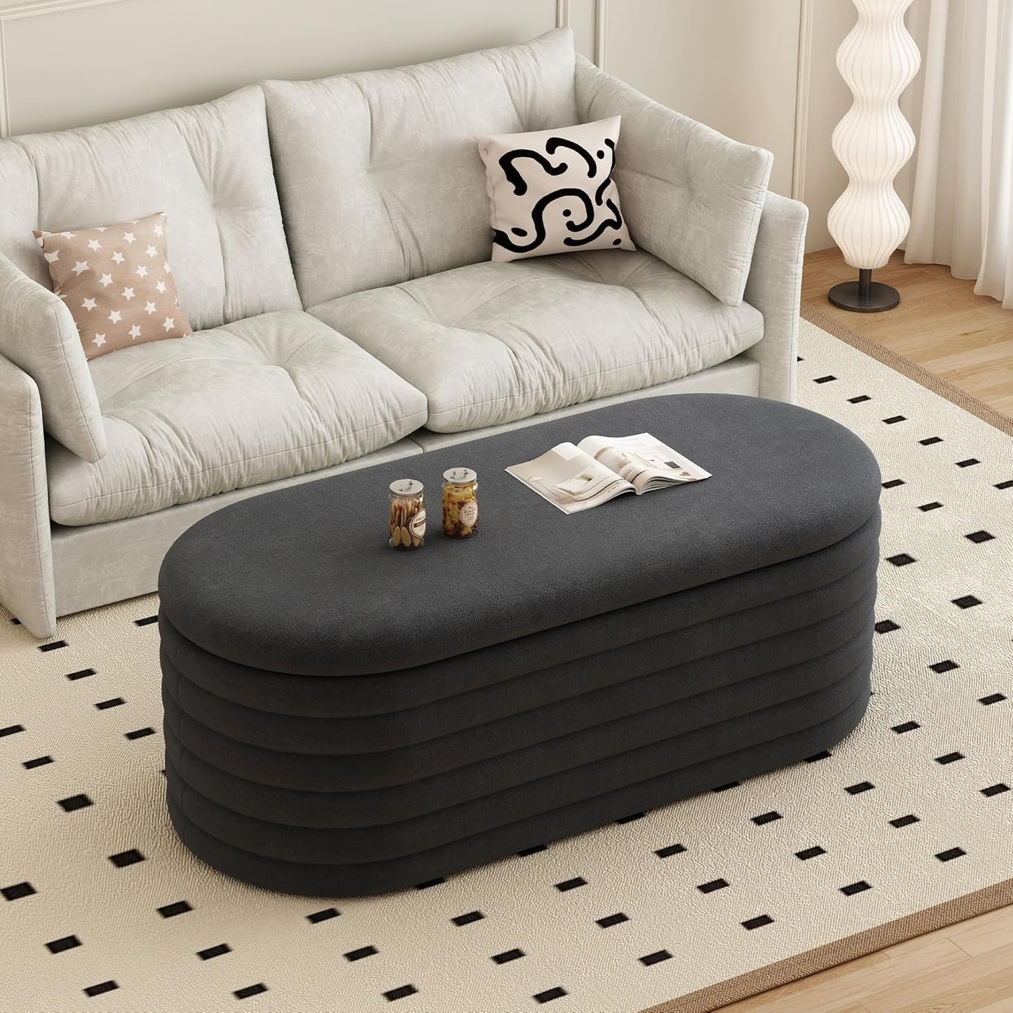 Storage Ottoman Bench, 40" Storage Bench, Upholstered Fabric Storages Benches End of Bed Stool with Safety Hinge, Shoe Storages Benches for Bedroom, Living Room, Entryway, Closet, Black