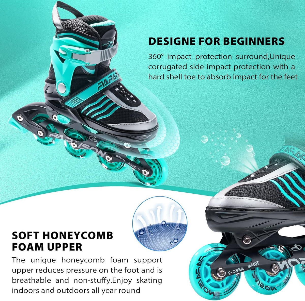PAPAISON Adjustable Inline Skates - Light-Up Roller Skates for Kids Ages 4-16 | Perfect for Outdoor Fun