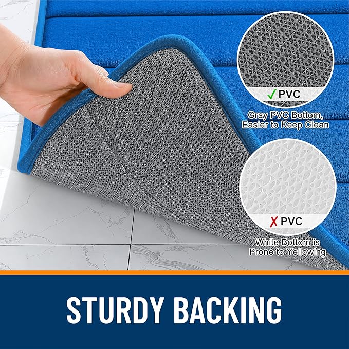 OLANLY Memory Foam Long Bathroom Rugs Runner 59x20, Super Soft Absorbent Bath Mat, Quick Dry, Machine Washable Shower Floor Rugs, Bathmat Carpet, Bathroom Home Decor Accessories, Royal Blue