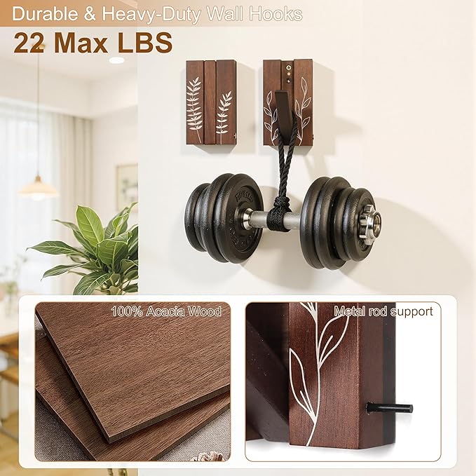 Rustic Folding Wall Hooks: Decorative Wooden Coat Hooks 2Pack Mounted