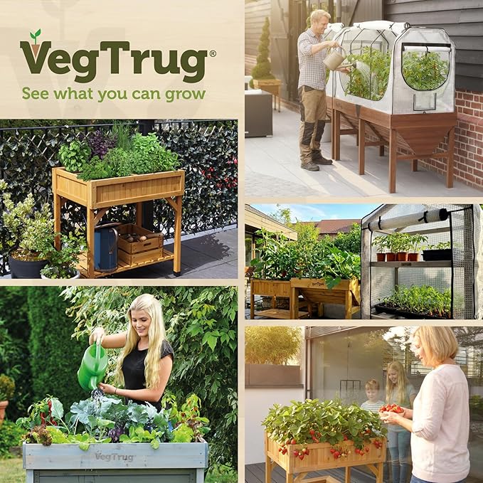 VegTrug Custom Herb Garden Planter Box, Natural Cedar Wood - Versatile Multi-Liner Raised Garden Bed with Storage Shelf for Patio, Balcony & Courtyard Gardening