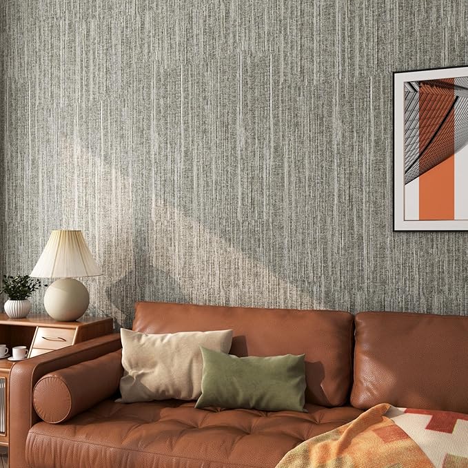 FunStick Taupe Grasscloth Peel and Stick Wallpaper Textured Grass Cloth