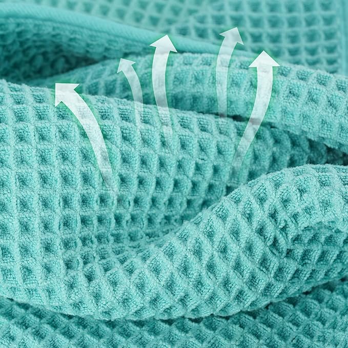 Microfiber Waffle Bath Towels, 4 Pieces, Soft, Absorbent, Fast Drying, Lint Free (Turquoise)