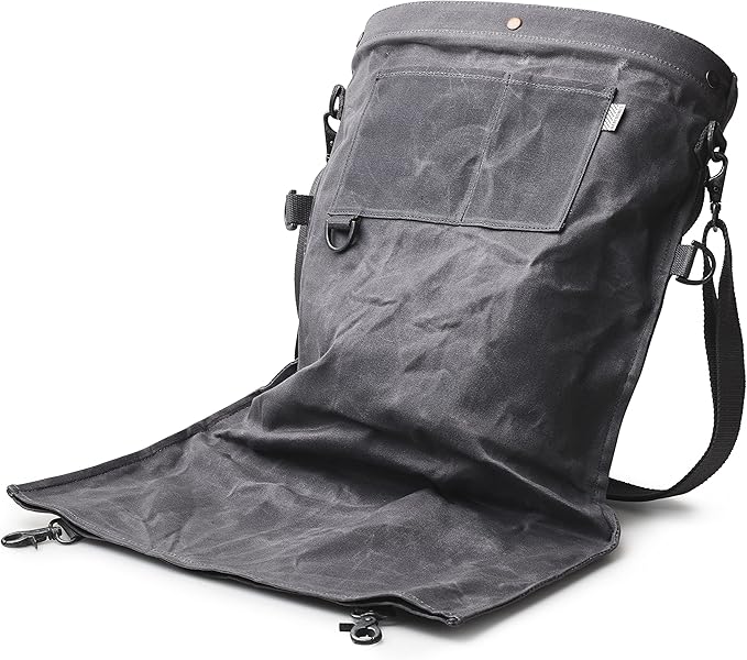 Barebones Harvesting and Gathering Bag - Foraging, Harvest and Fruit Picking Bag with Convertible Straps - Water-Resistant Waxed Canvas Gardening Tool(Slate Gray)