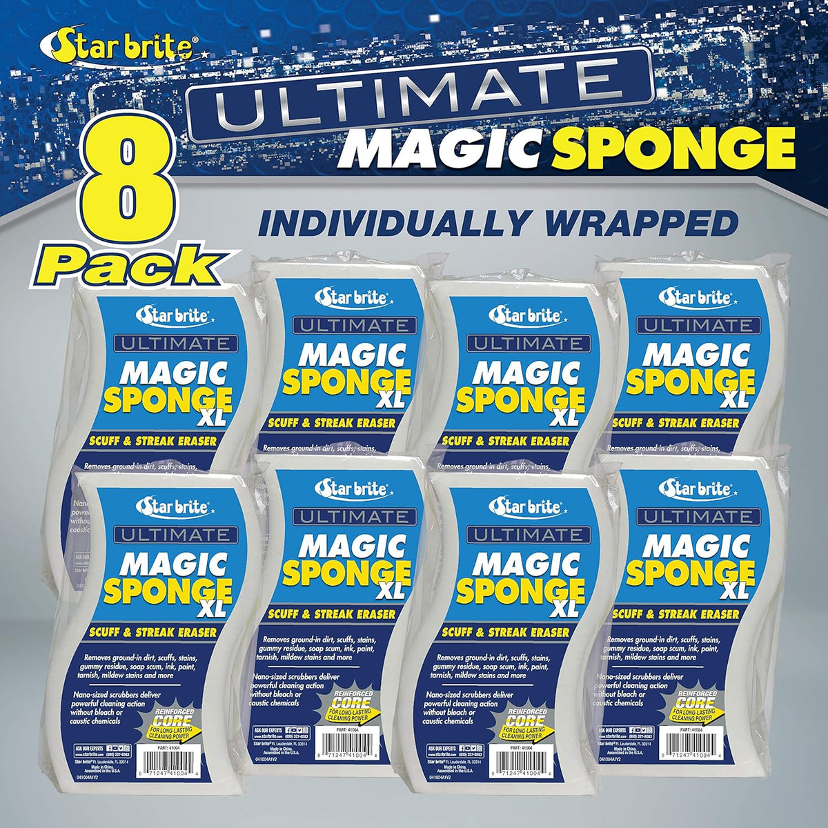 STAR BRITE XL Magic Sponge - Extra Large Melamine Scuff Eraser - 8 Pack for Multi-Purpose Cleaning