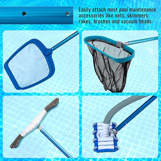 U.S. Pool Supply 8 Foot Swimming Pool Pole Telescopic - Aluminum Pool Skimmer Pole Net, Rake, Brush, Vacuum Head Handle, Attach Cleaning Equipment Accessories, Adjustable 2 Piece Expandable Extension